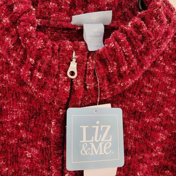 Liz & Me Full Zip Cardigan Sweater Jacket Red Sz 2X High Neck Cozy Comfortable - Picture 3 of 5